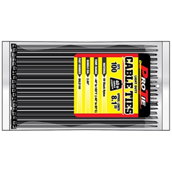 Kdar Cable Tie, 6 in L, Black, Nylon 6/6, 40 lb Strength, 100 PK B5LD100 - main